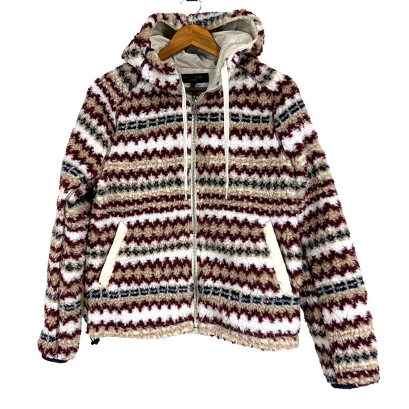 Rag & Bone NWT Fair Isle Sherpa Hoodie Size M Full Zip Side Pockets Drawstring - Picture 3 of 10